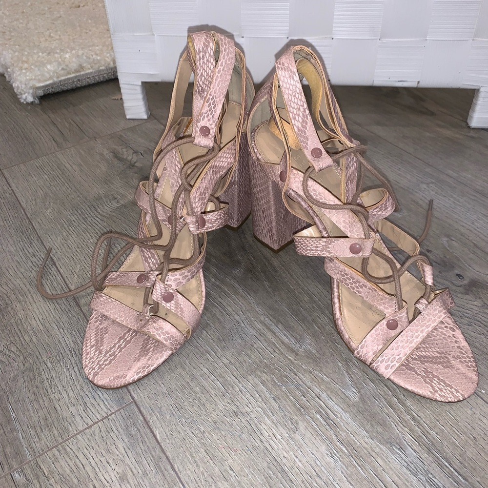 Pink Beige Chunk Heel Wedge